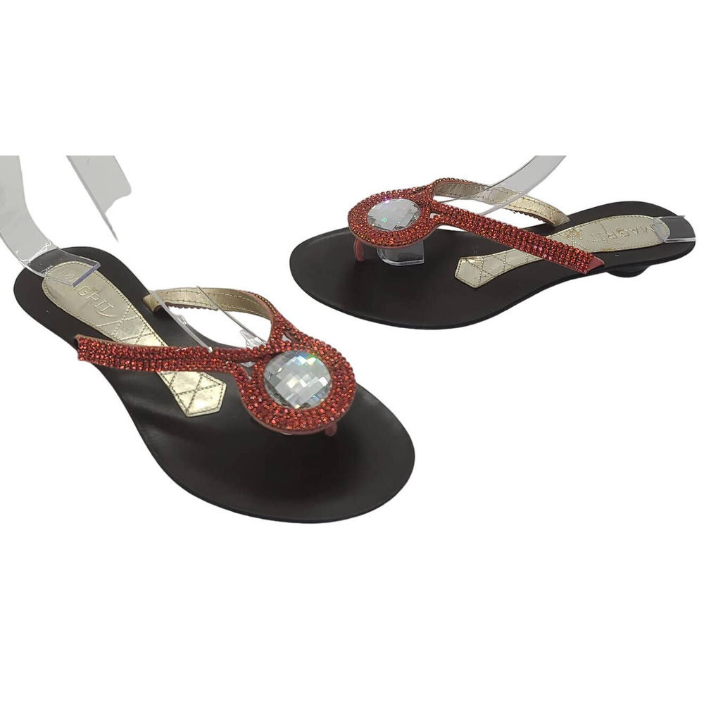 MAGRIT Leather Thong Sandals Rhinestone Flats Made in Spain Women's 5
